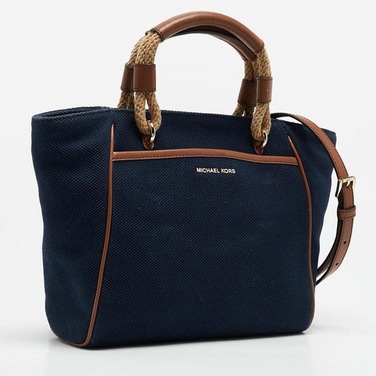 Navy Blue/brown Canvas Small Talia Tote