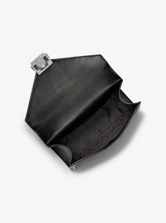 Whitney Medium Signature Logo and Leopard Print Calf Hair Shoulder Bag