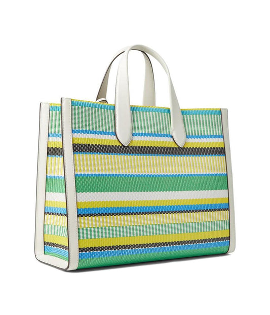 Manhattan Striped Woven Straw Large Tote