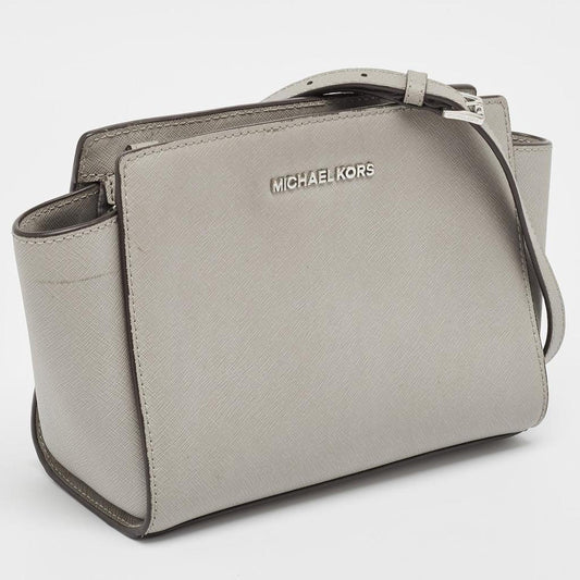 Michael Kors Grey Leather Small Selma Crossbody Bag