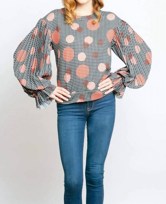 Hart Pleated Sleeve Top In Grey