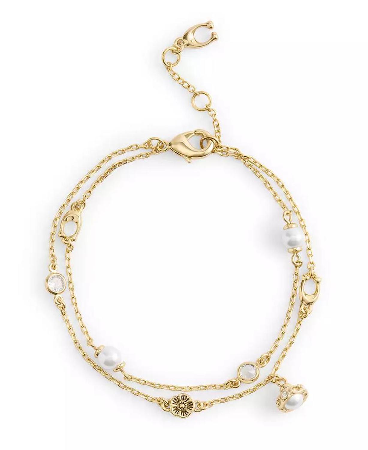 Faux Stone Signature Heritage Cultivated Pearl Charm Double Strand Bracelet