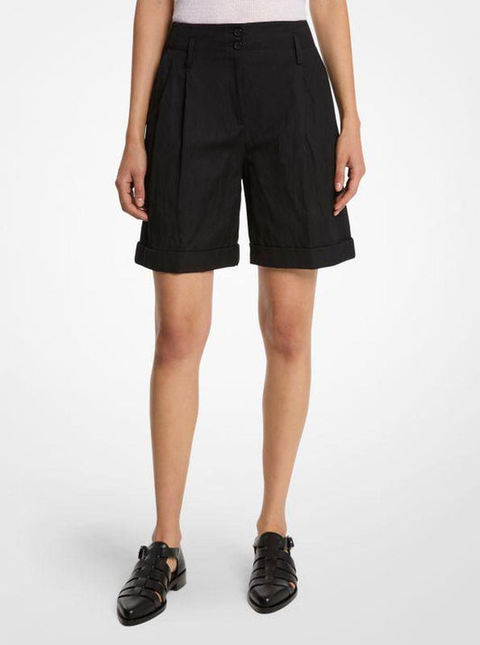 Crushed Cotton Gabardine Cuffed Shorts