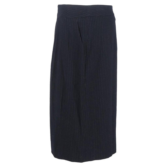 Pinstripe Midi Pencil Skirt in Navy Blue Wool