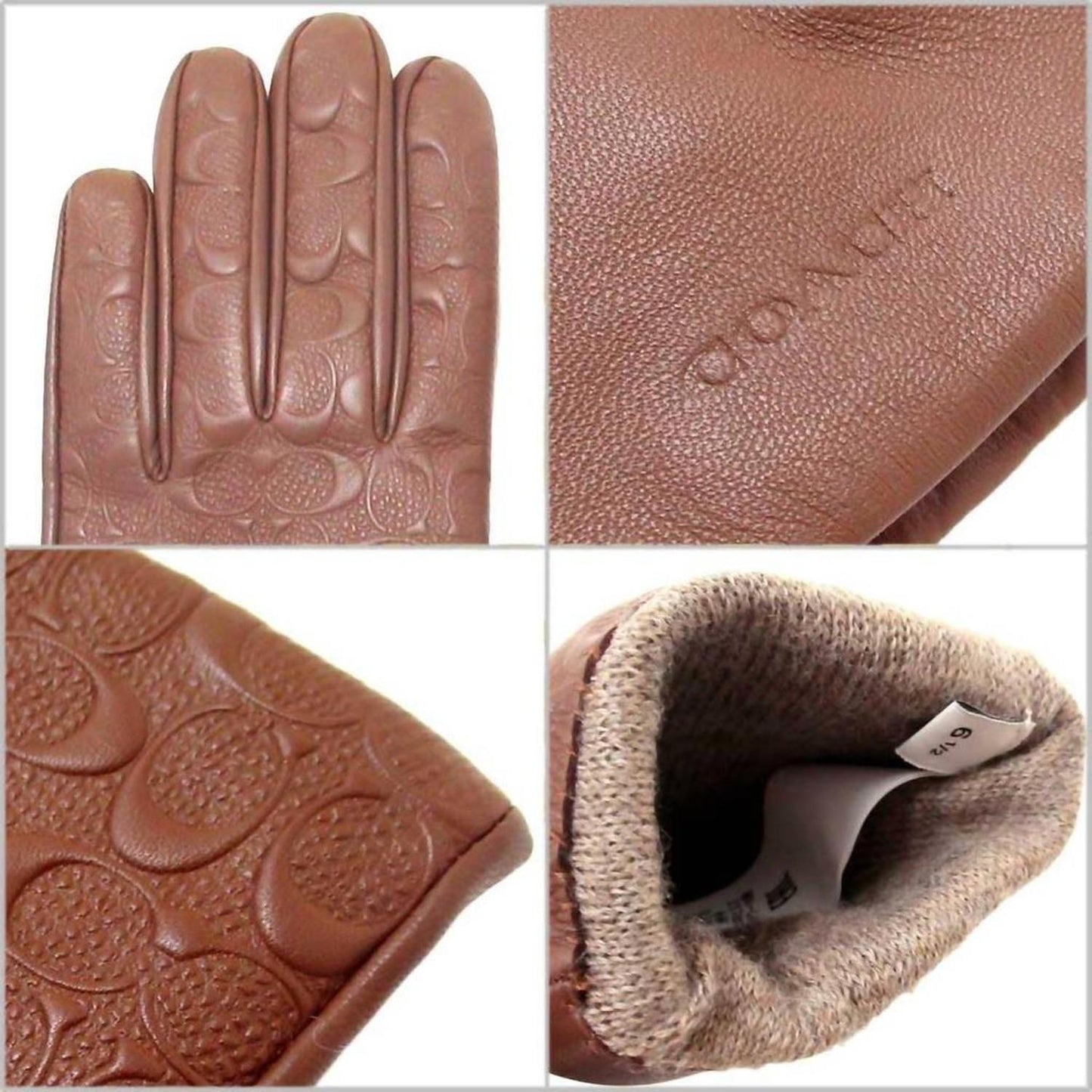 Women's Signature Leather Embossed Tech Gloves In Dark Saddle