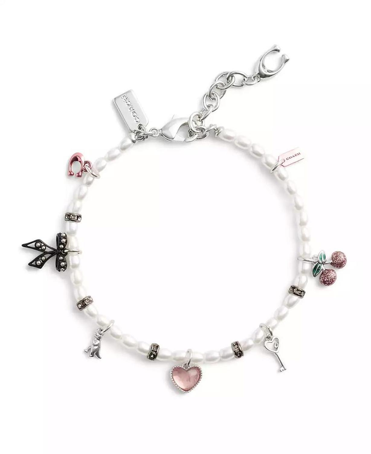 Faux Stone Signature Bowtique Mini Charm Cultured Pearl Bracelet