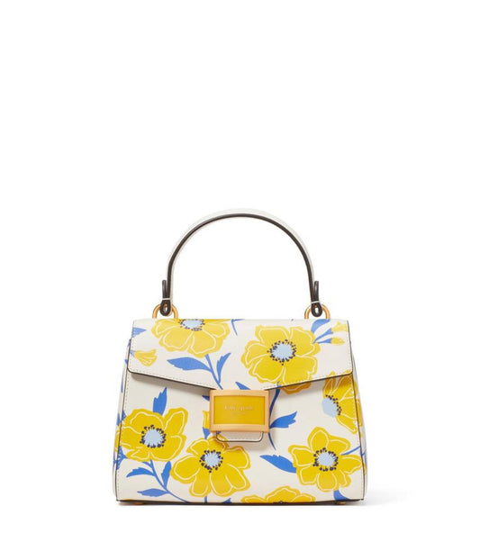 Katy Sunshine Floral Textured Leather Small Top Handle