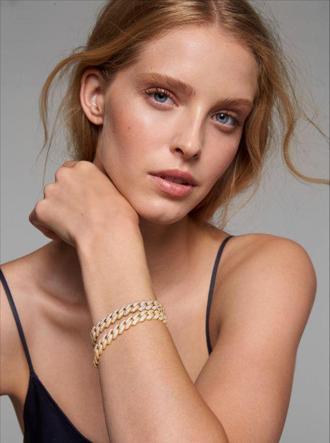 Precious Metal-Plated Sterling Silver Pavé Curb Link Bracelet