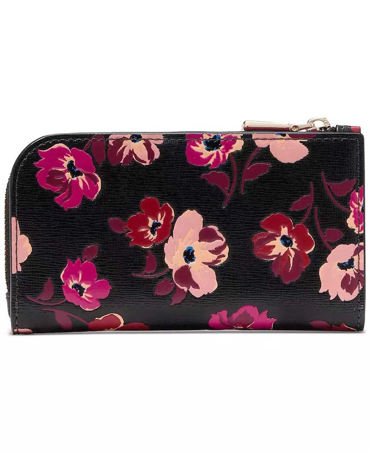 Devin Fall Poppies Embossed Saffiano Leather Small Slim Bifold Wallet