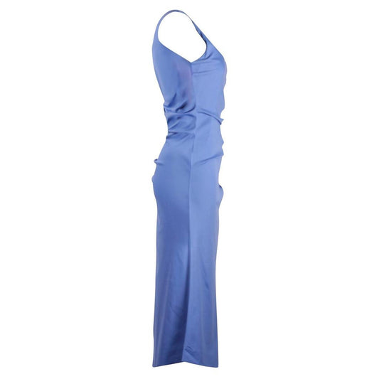 Sportmax Gathered Sleeveless Midi Dress in Blue Cotton