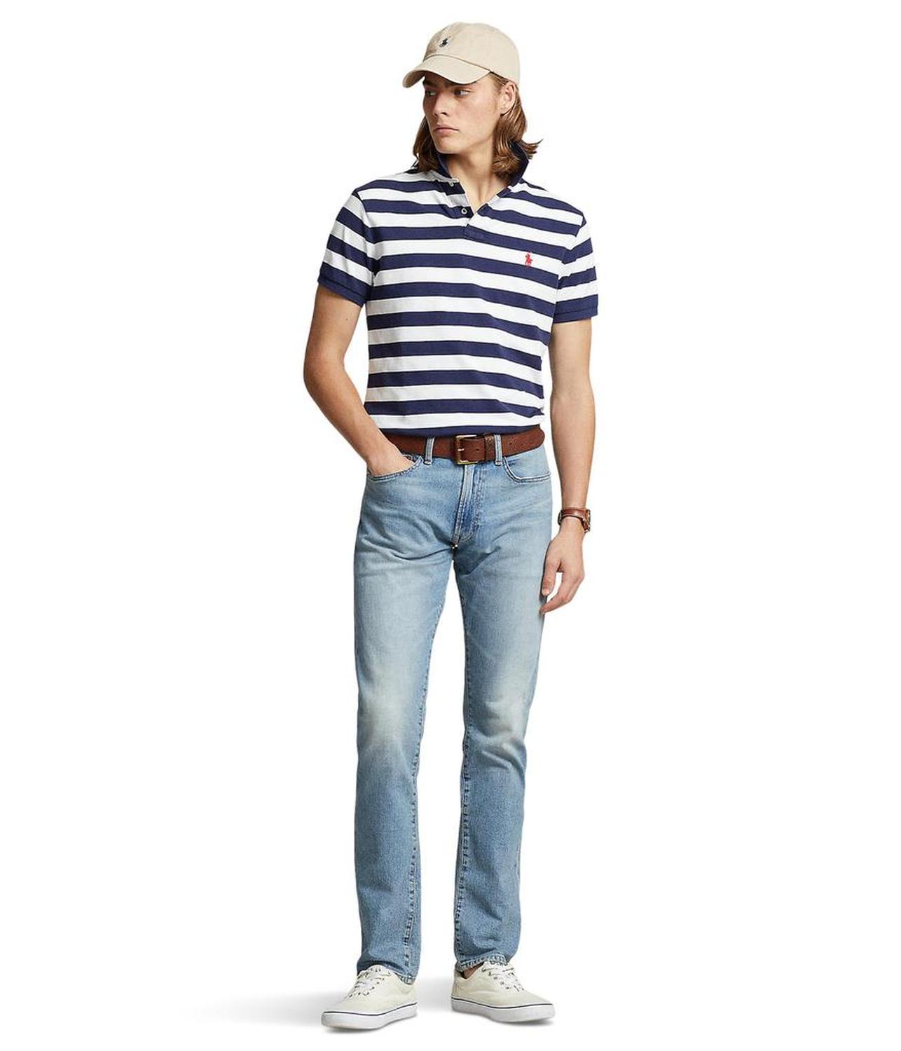 Classic Fit Striped Mesh Polo Shirt