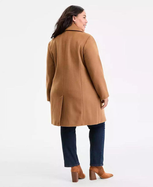 Plus Size Collared Button-Front Coat, Exclusively at Macy's