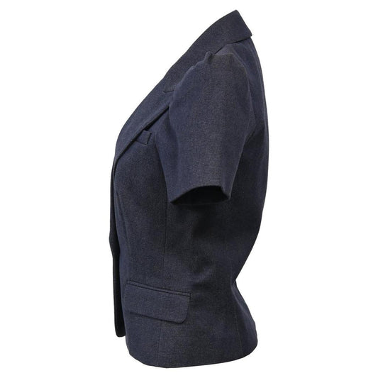 Denim Short Sleeve Cropped Blazer in Navy Blue Cotton