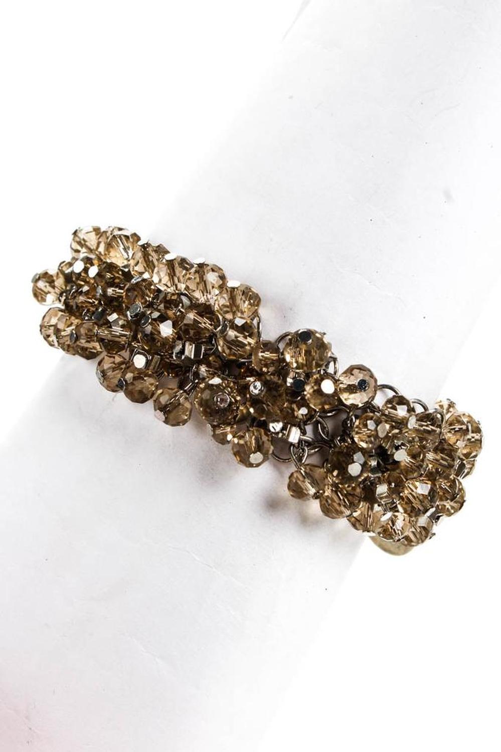 Furla Womens Silver Tone Crystal Beaded Chain Hook Closure Bracelet