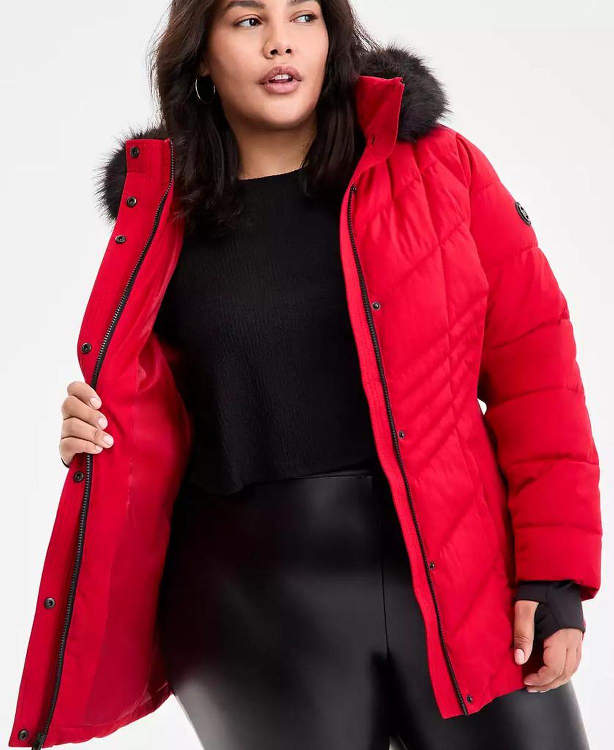 Plus Size Faux-Fur-Trim Hooded Puffer Coat, Exclusively at Macy's