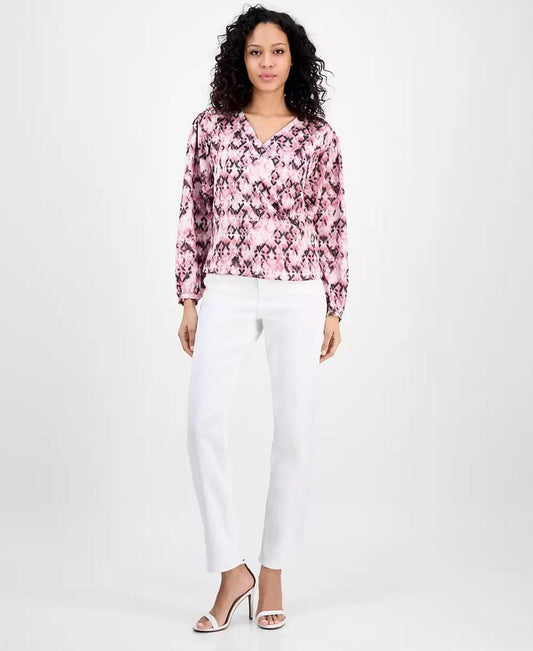 Women's Printed Long-Sleeve V-Neck Blouse