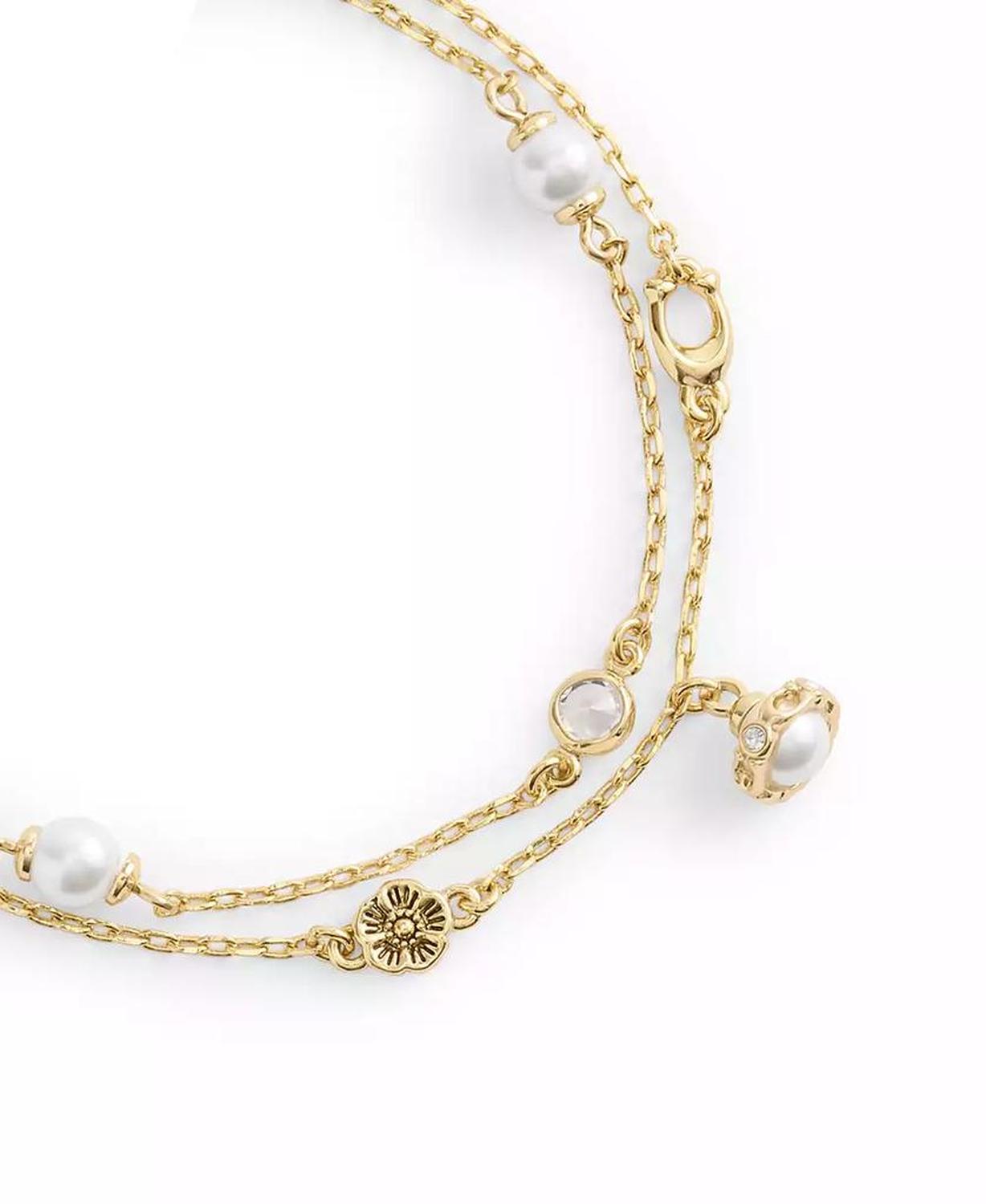 Faux Stone Signature Heritage Cultivated Pearl Charm Double Strand Bracelet