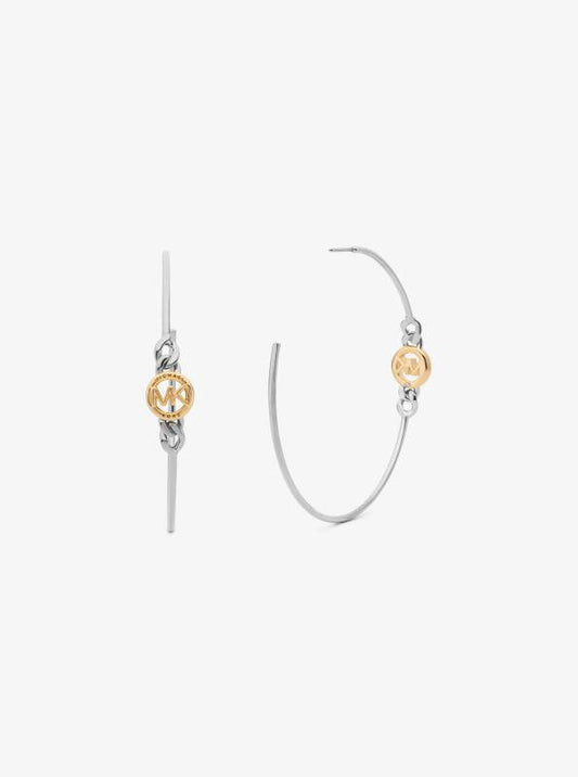 Precious Metal-Plated Brass Curb Chain Logo Hoop Earrings