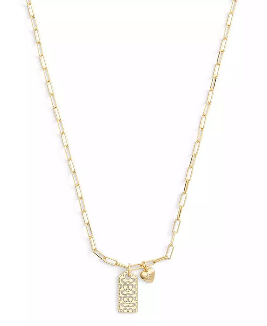 Faux Stone Signature Quilted Hangtag Pendant Necklace