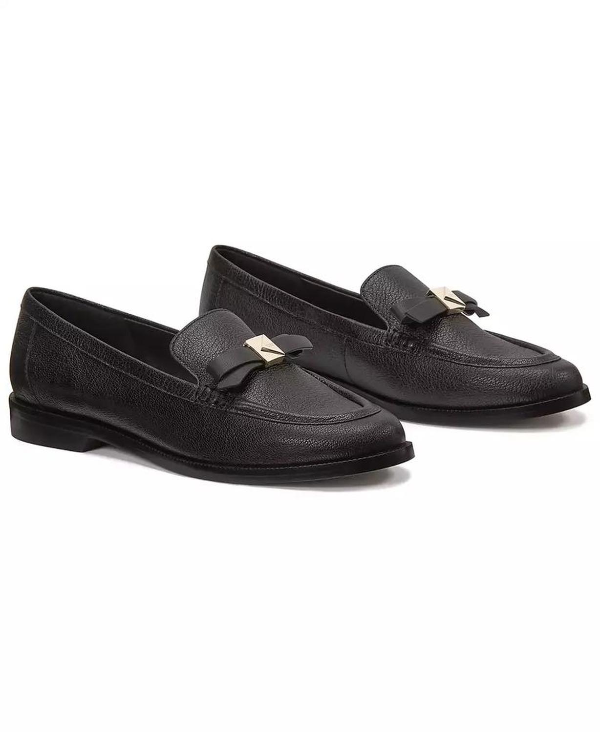Women's Deco Bow Pebbled Leather Loafers