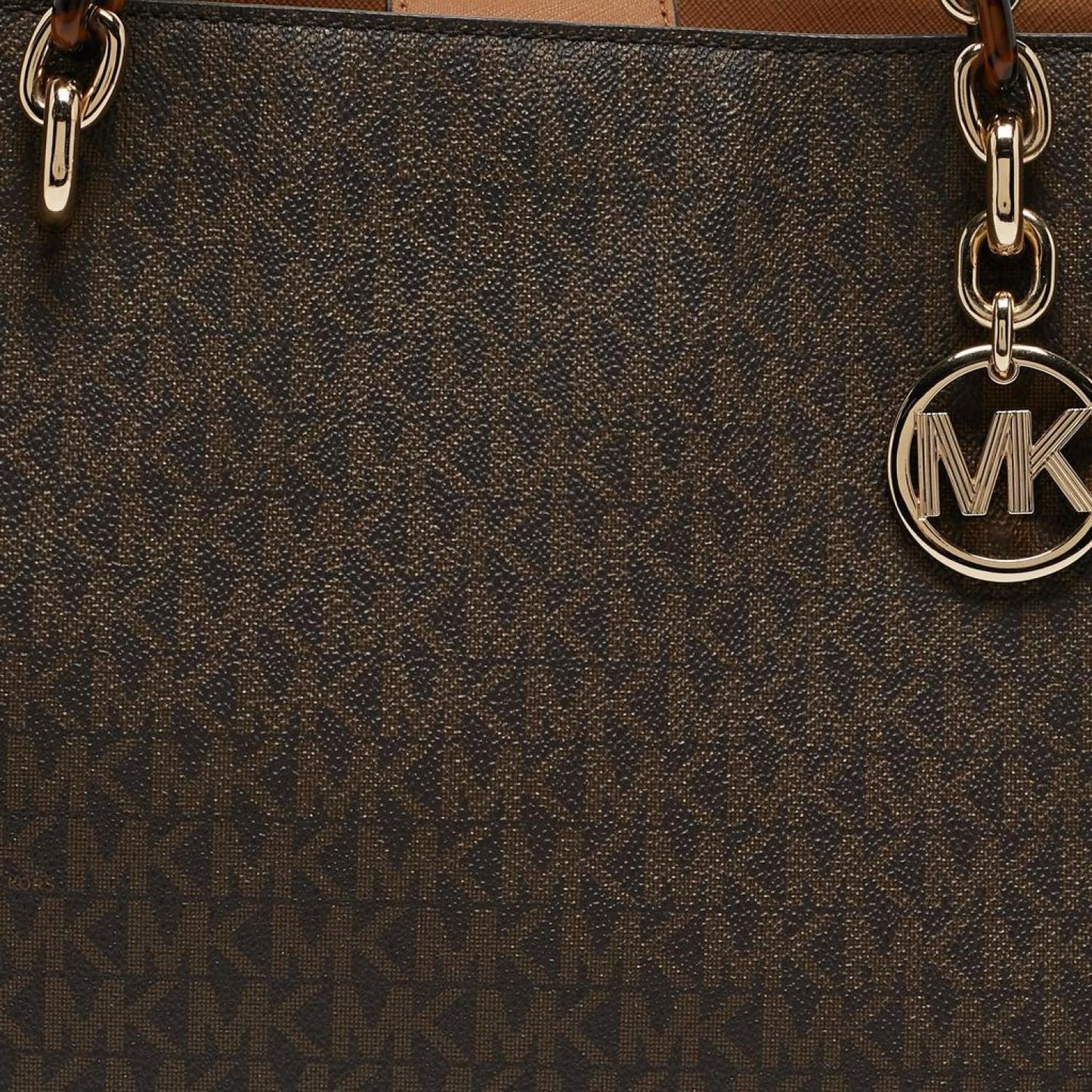 Michael Kors Tow Tone Signature Coated Canvas And Faux Leather Large Sofia Tote