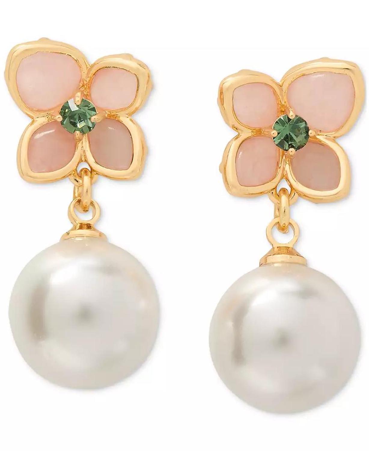 Gold-Tone Pastel Petals Drop Earrings