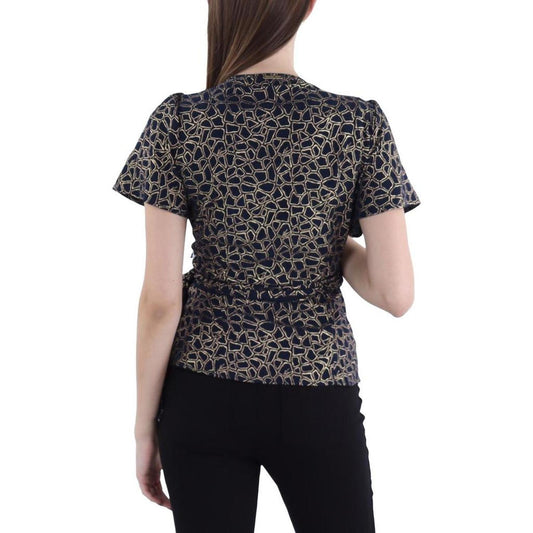 Womens Printed Metallic Wrap Top