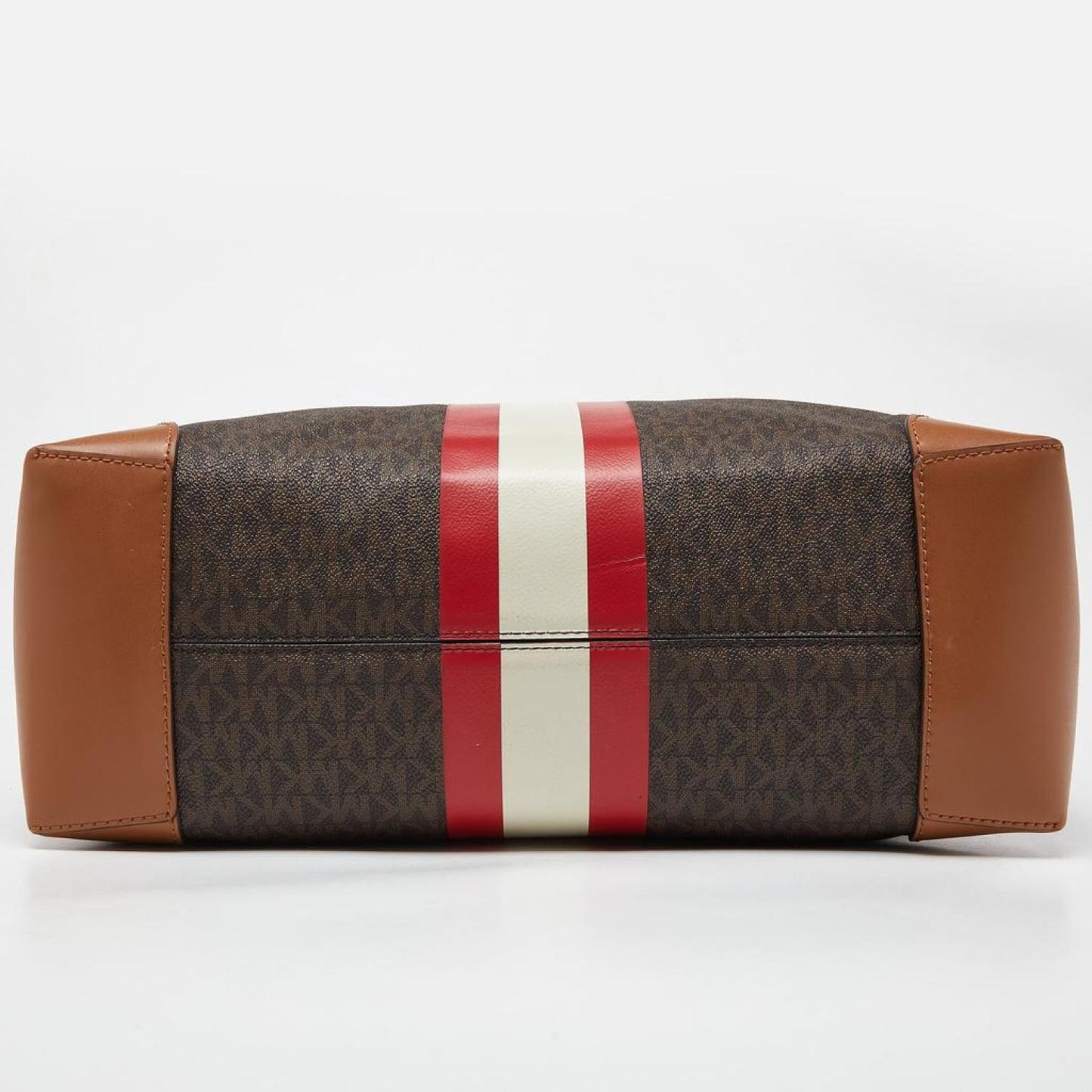 Michael Kors Signature Coated Canvas And Leather Large Logo Stripe Eva Tote