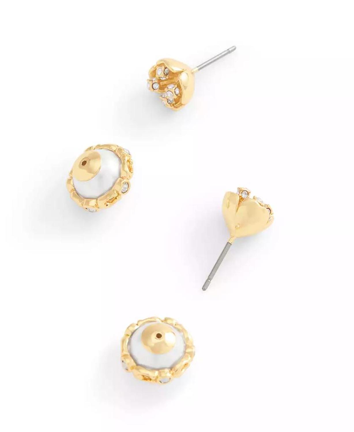 Faux Stone Signature Floral Cultivated Pearl Orb Jacket Earrings