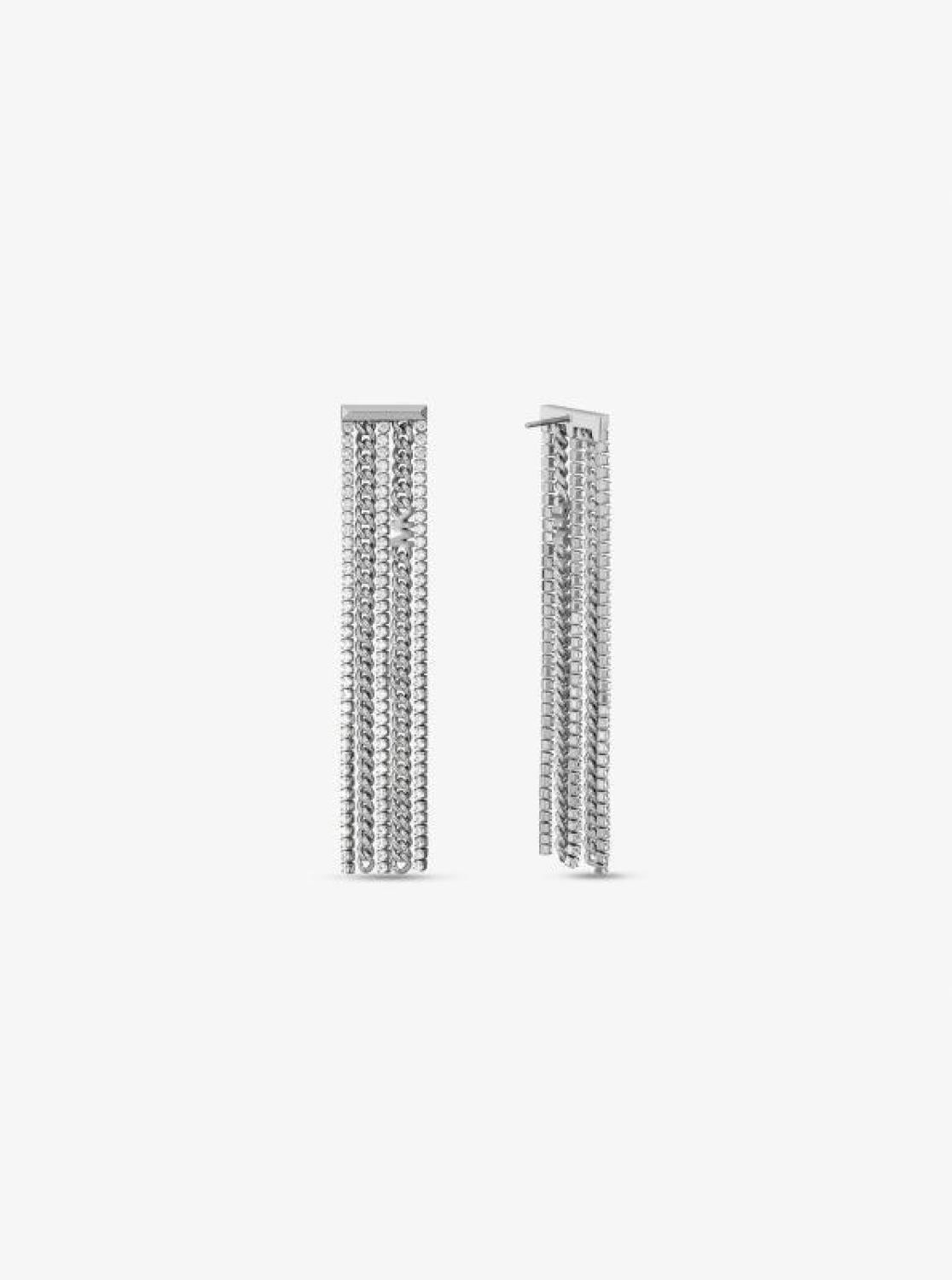 Precious Metal-Plated Brass Pavé Chain Drop Earrings