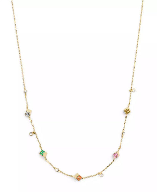 Faux Stone Signature Logo Enamel Cube Strand Necklace