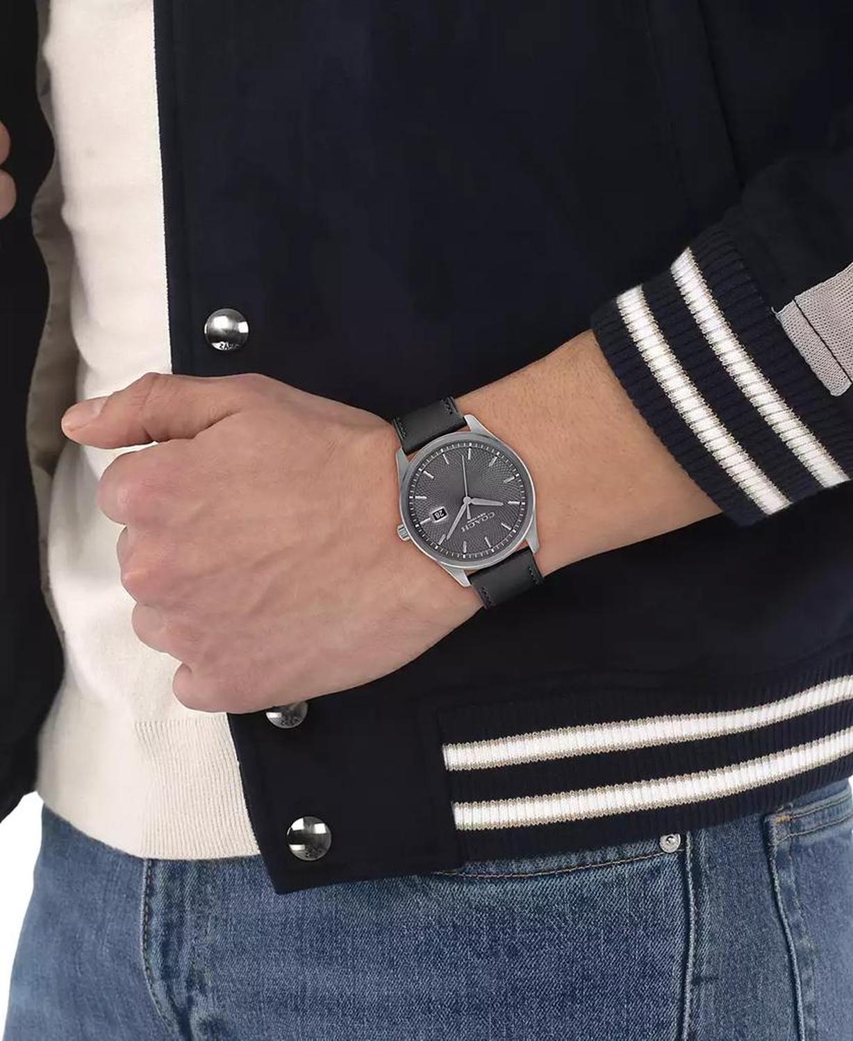 Men's Oliver Black Leather Calfskin Strap Watch, 41mm