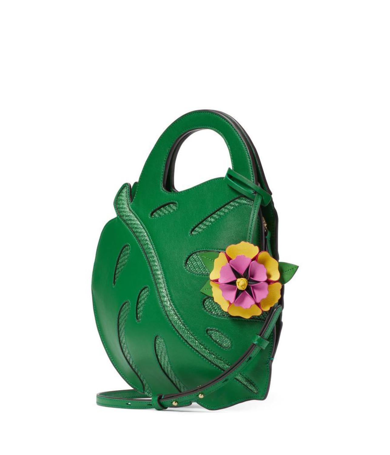 Playa Leather And Straw 3D Leaf Tote
