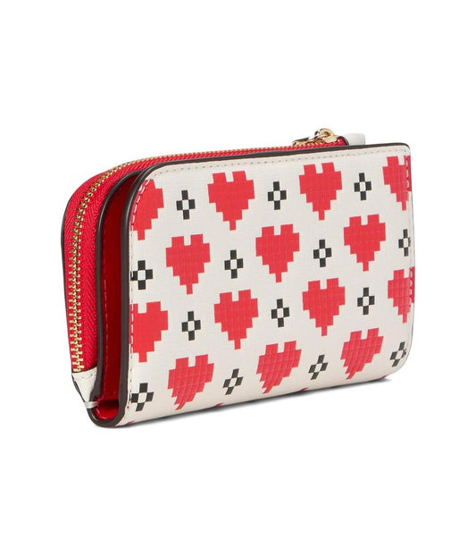 Devin Pixel Hearts Embossed Saffiano Leather Small Slim Bifold Wallet