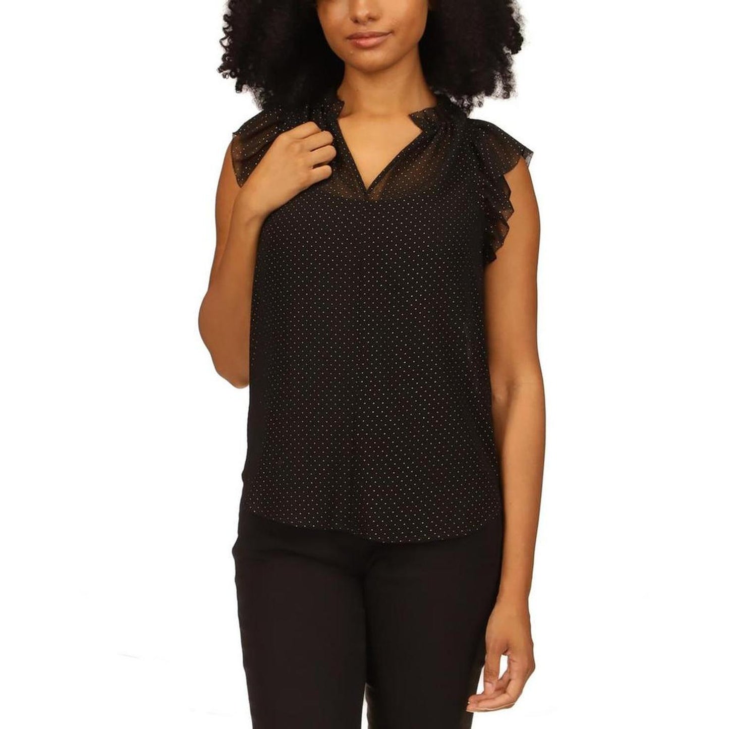 Petites Womens Chiffon Ruffled Blouse