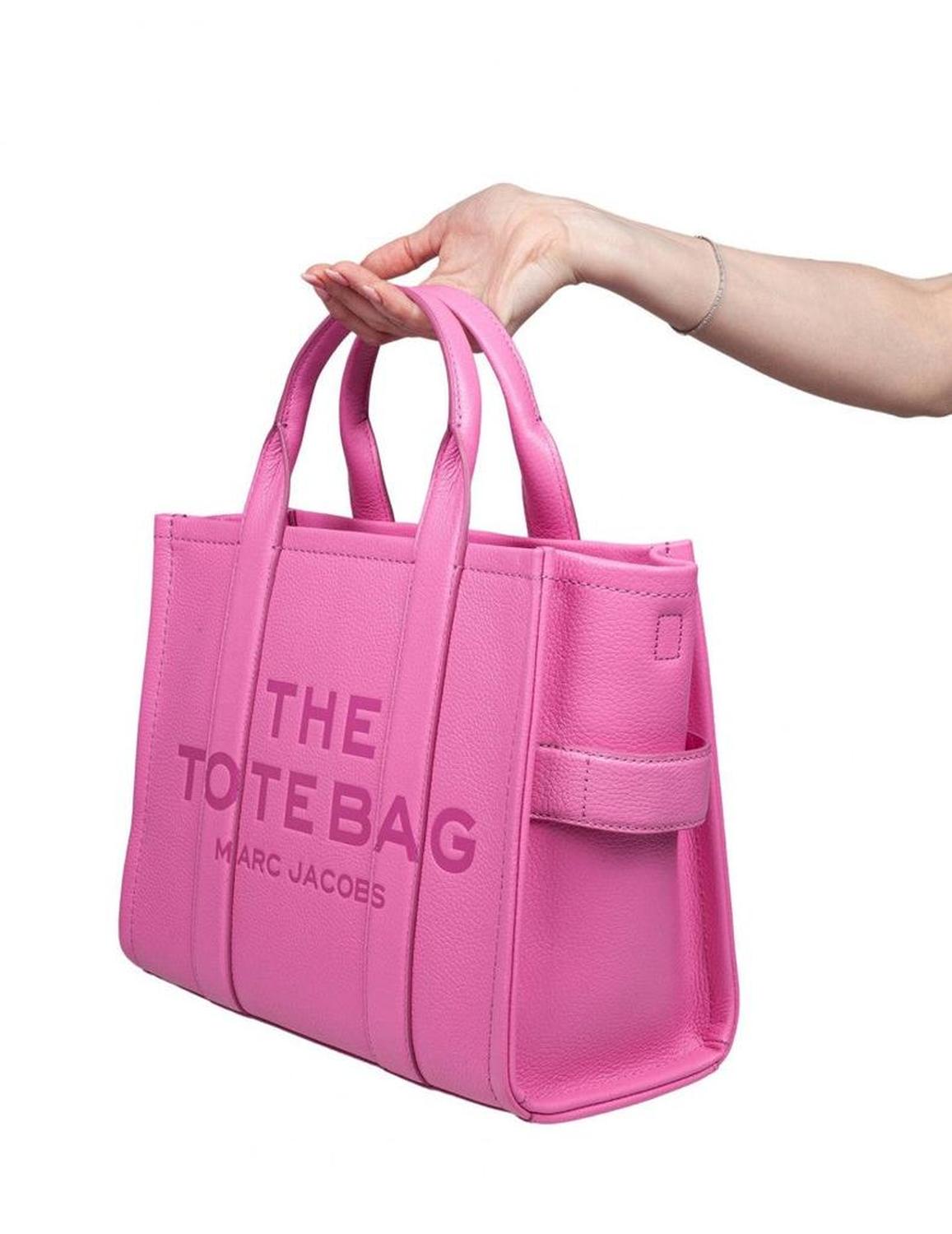 Pink Leather Medium Tote Bag