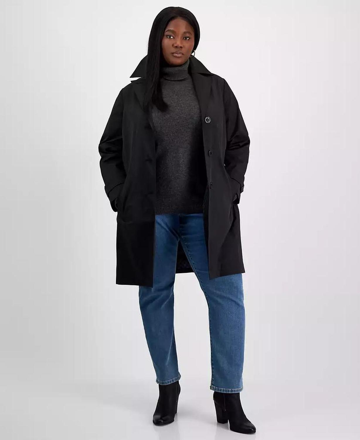 Plus Size Notched Collar Button-Front Coat, Exclusively at Macy's