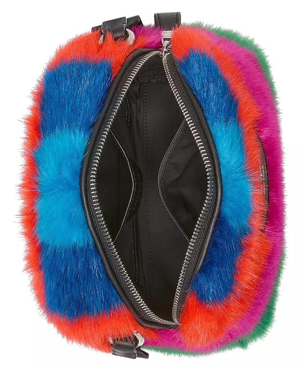 Puffed Striped Faux Fur Small Crossbody
