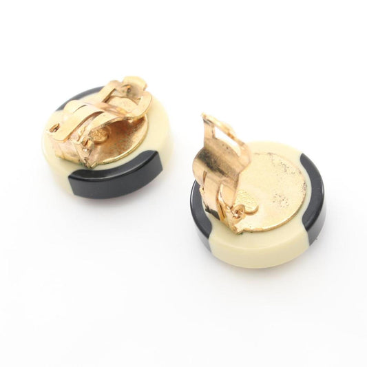 Coco Mark Earrings Gp Rhinestone Gold Ivory 02A