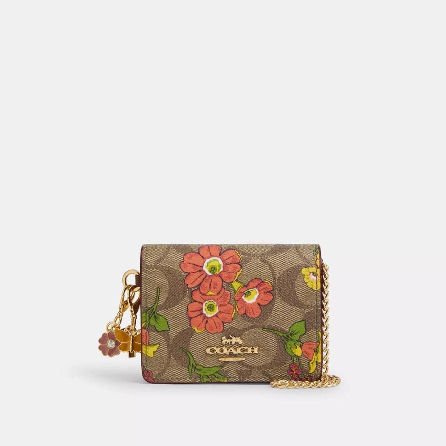 Coach Outlet Boxed Mini Wallet On A Chain In Signature Canvas With Floral Print