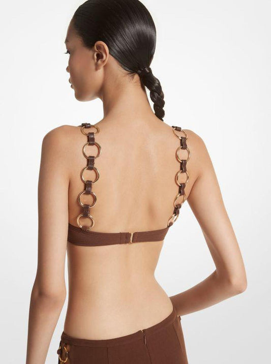 Ring Embellished Stretch Nylon Bikini Top