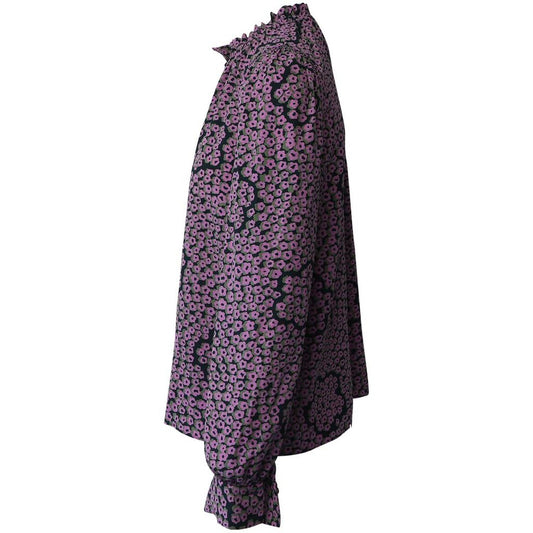 Floral Blouse with Peasant Sleeves in Purple Silk