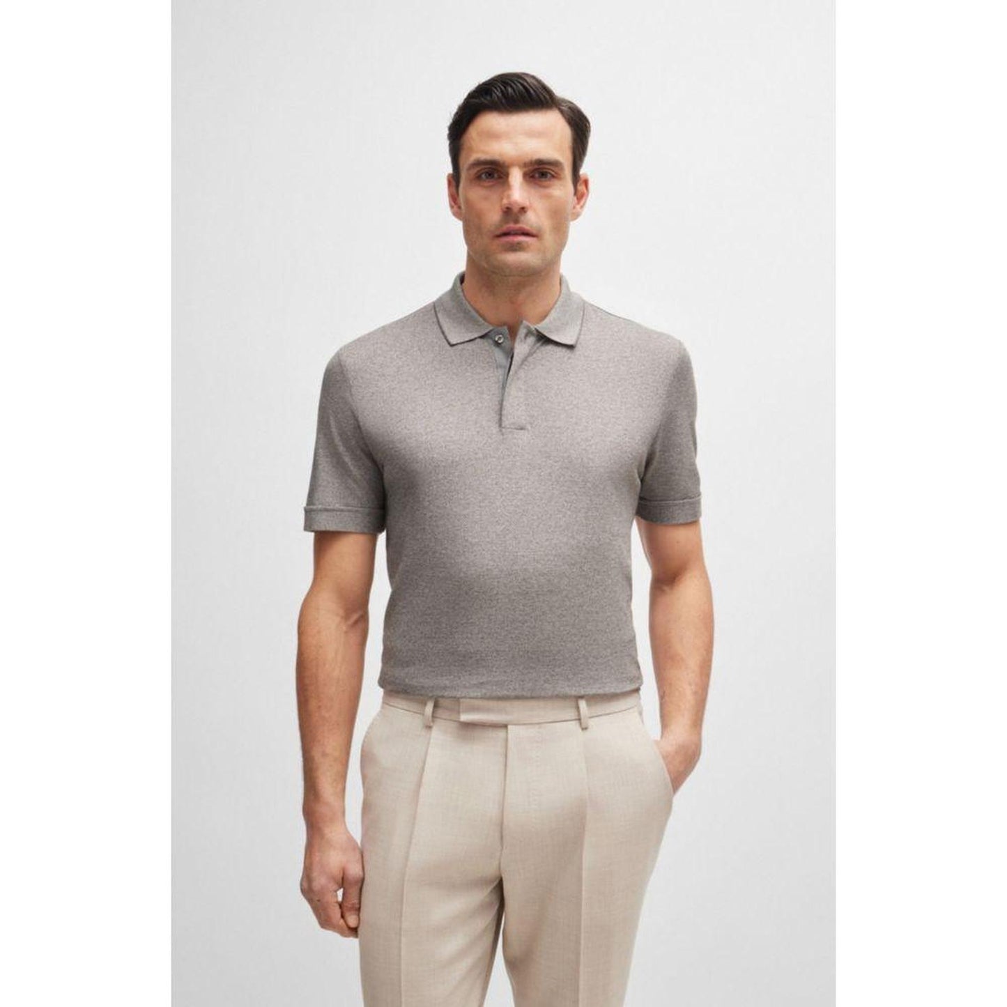 Regular-fit polo shirt in moulin cotton and silk