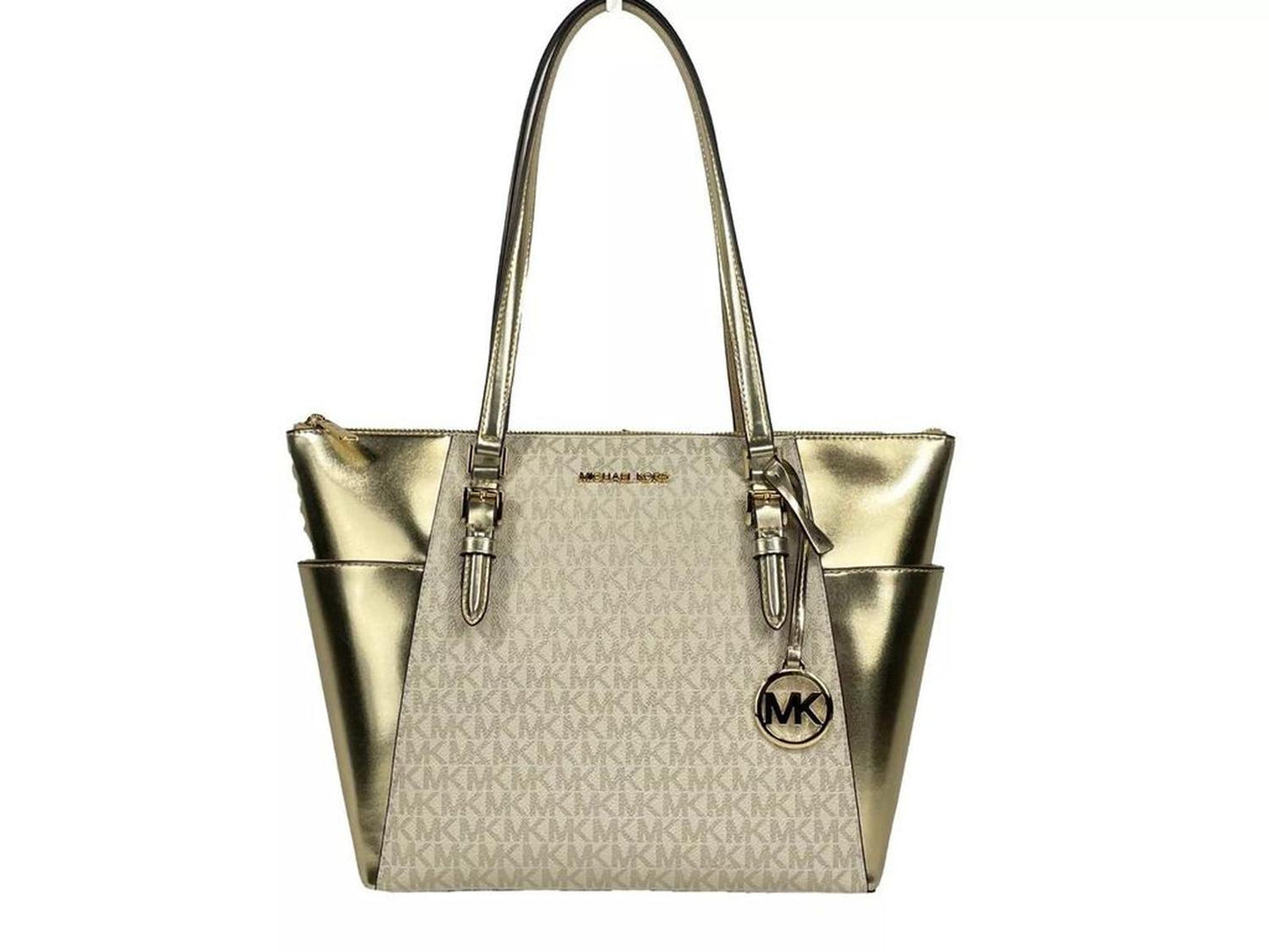 Charlotte Large Leather Top Zip Tote Bag Purse Women's gold