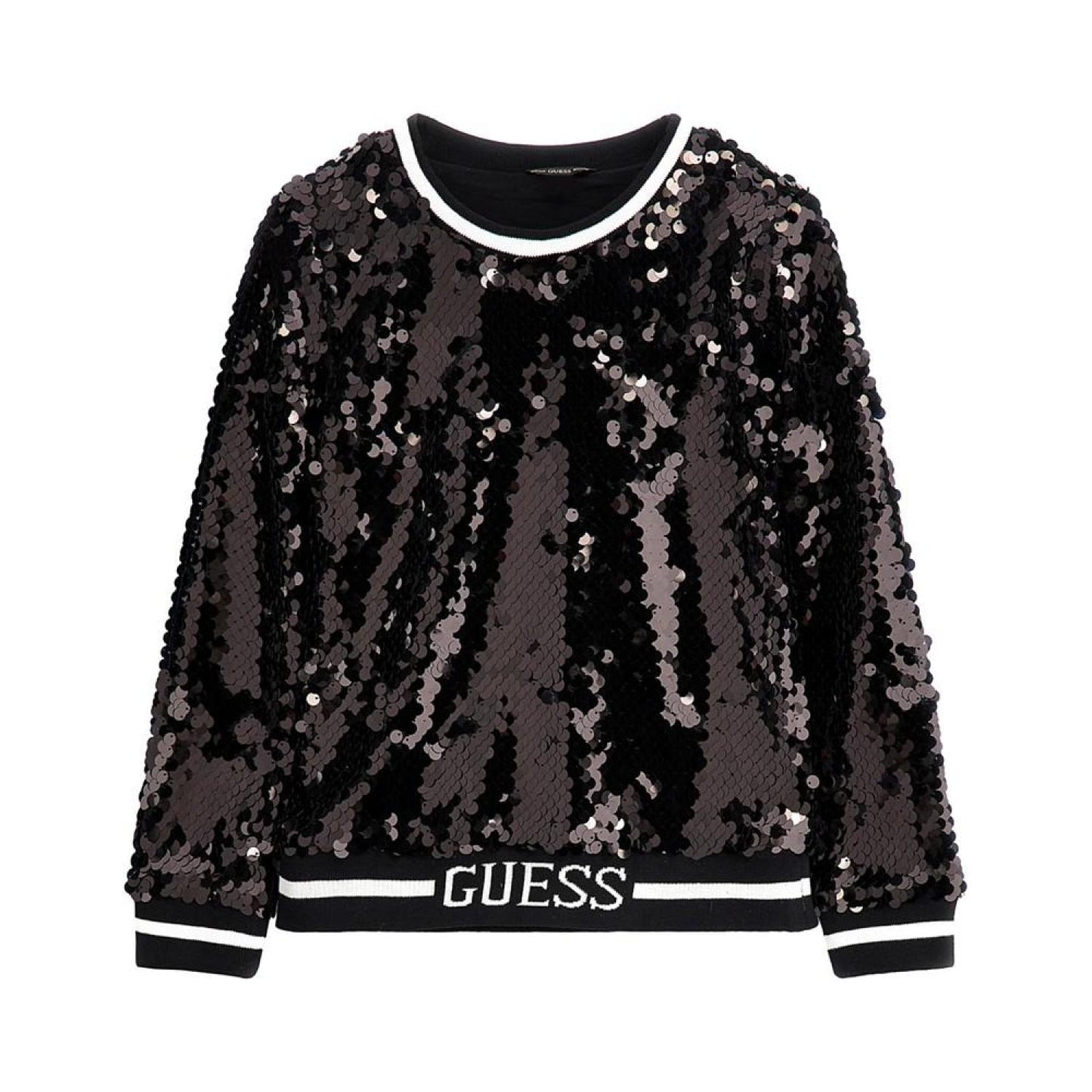 Big Girls All Over Sequin Top with a Knit Logo Hem