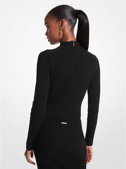 Ribbed Merino Wool Blend Cropped Turtleneck Sweater