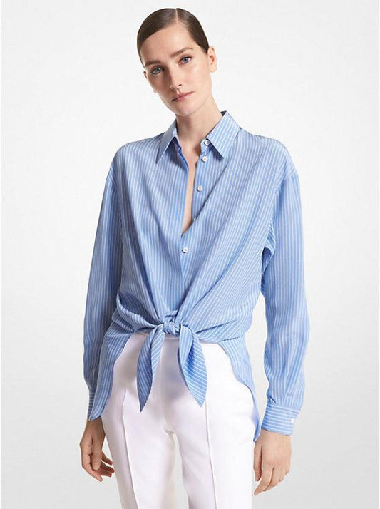 Striped Organic Silk Crepe De Chine Tie-Front Shirt