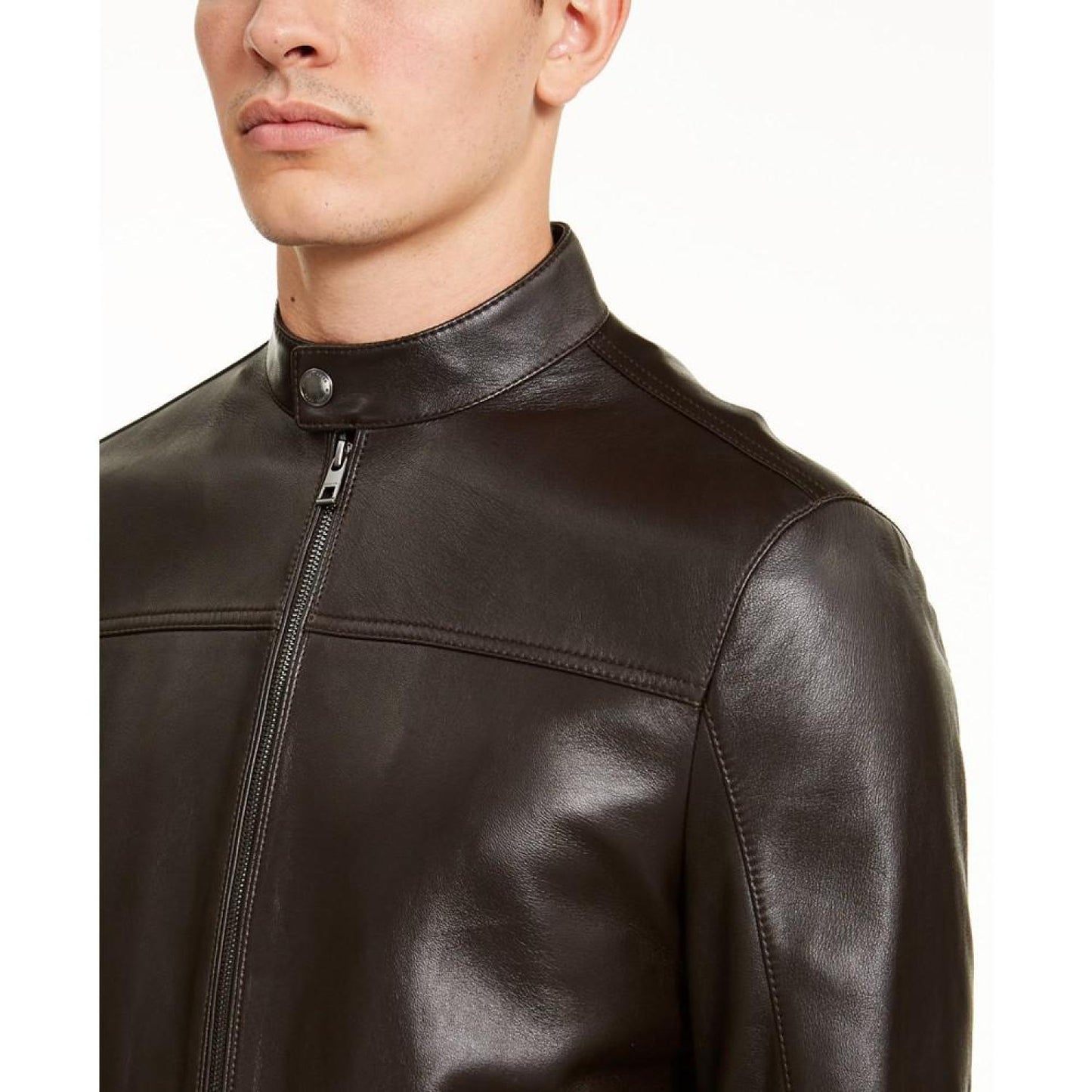 Men's Leather Racer Jacket, Created for Macy's