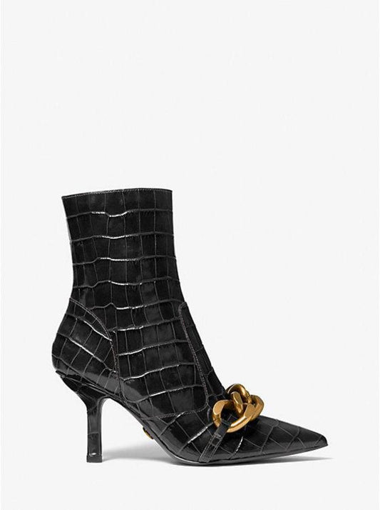 Scarlett Embellished Crocodile Embossed Leather Boot