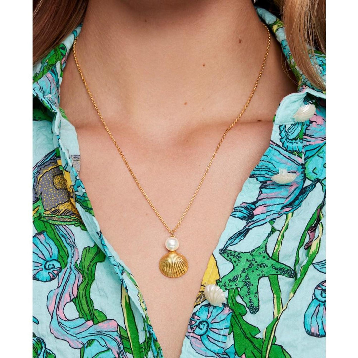 Gold-Tone Reef Treasure Imitation Pearl & Shell Mini Pendant Necklace, 16" + 3" extender